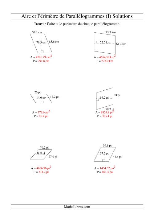 Aire et périmètre de parallélogrammes (jusqu'à 1 décimale; variation 10-99) (I) page 2