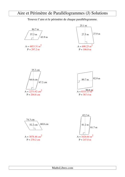 Aire et périmètre de parallélogrammes (jusqu'à 1 décimale; variation 10-99) (J) page 2
