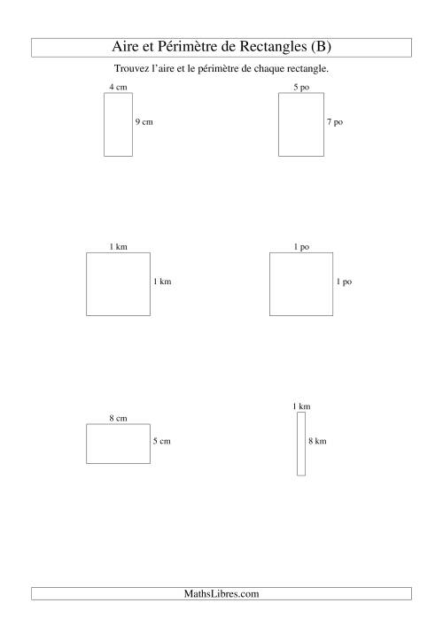 Aire et périmètre de rectangles (nombre entier; variation 1-9) (B)