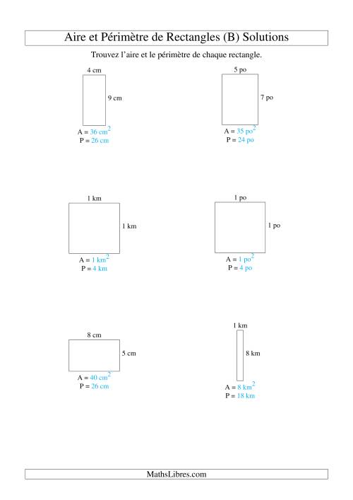 Aire et périmètre de rectangles (nombre entier; variation 1-9) (B) page 2