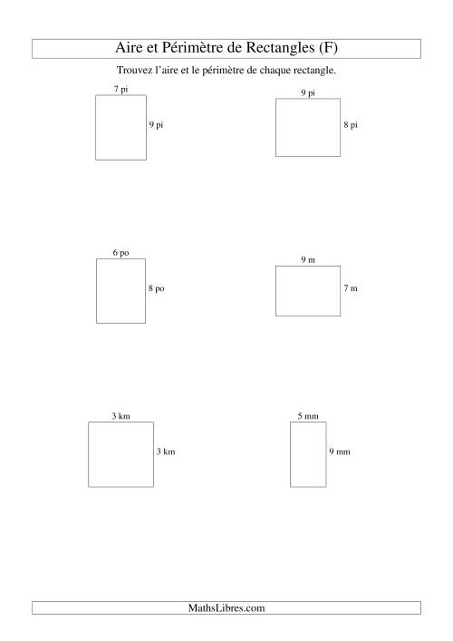Aire et périmètre de rectangles (nombre entier; variation 1-9) (F)