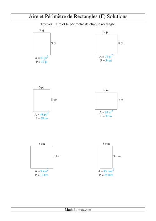 Aire et périmètre de rectangles (nombre entier; variation 1-9) (F) page 2