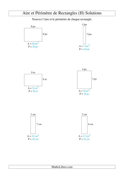Aire et périmètre de rectangles (nombre entier; variation 1-9) (H) page 2