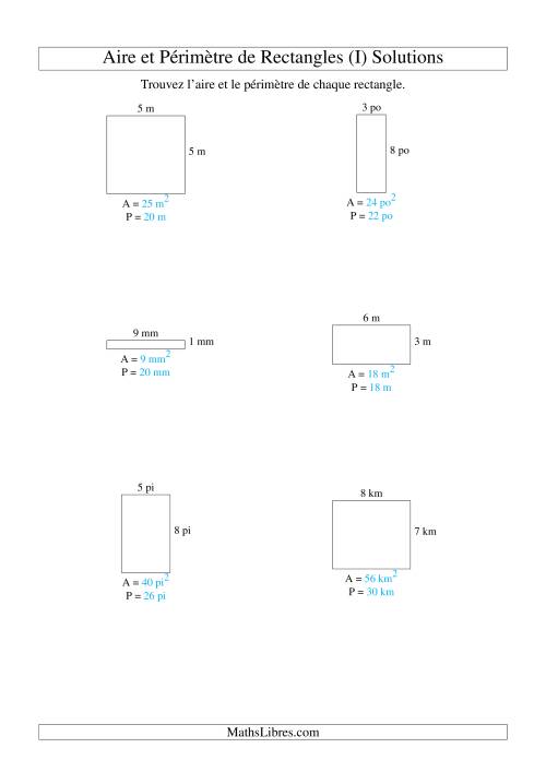 Aire et périmètre de rectangles (nombre entier; variation 1-9) (I) page 2