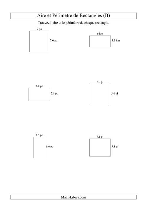 Aire et périmètre de rectangles (jusqu'à 1 décimale; variation 1-9) (B)