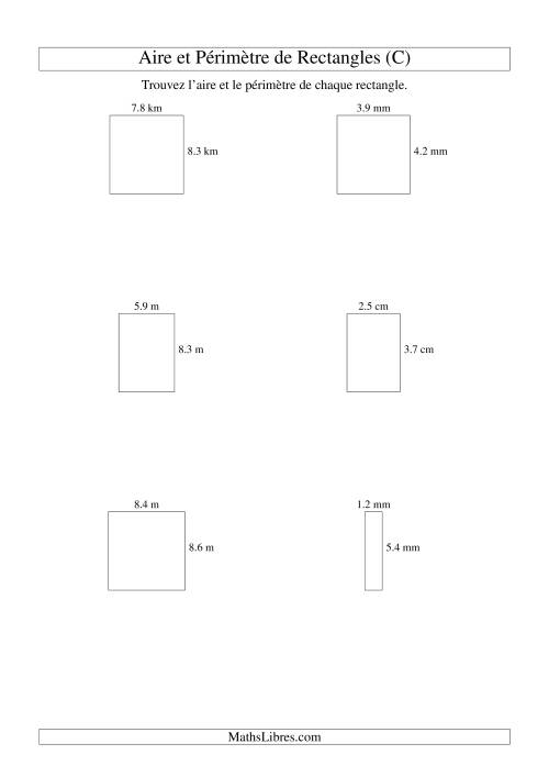 Aire et périmètre de rectangles (jusqu'à 1 décimale; variation 1-9) (C)