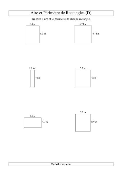 Aire et périmètre de rectangles (jusqu'à 1 décimale; variation 1-9) (D)