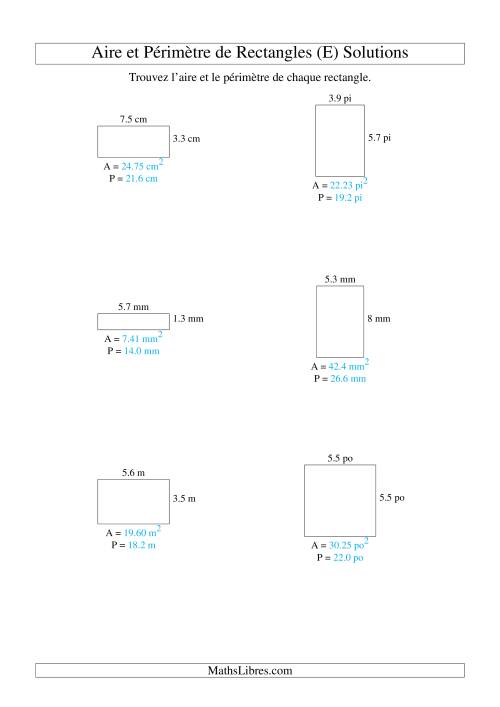 Aire et périmètre de rectangles (jusqu'à 1 décimale; variation 1-9) (E) page 2