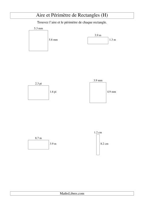 Aire et périmètre de rectangles (jusqu'à 1 décimale; variation 1-9) (H)