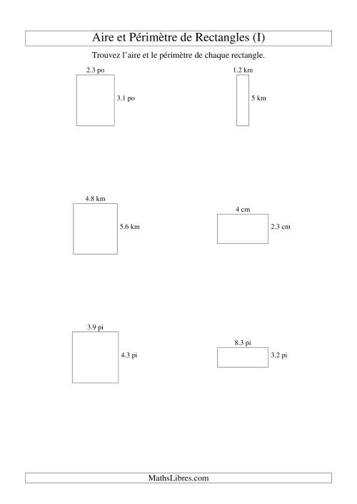 Aire et périmètre de rectangles (jusqu'à 1 décimale; variation 1-9) (I)