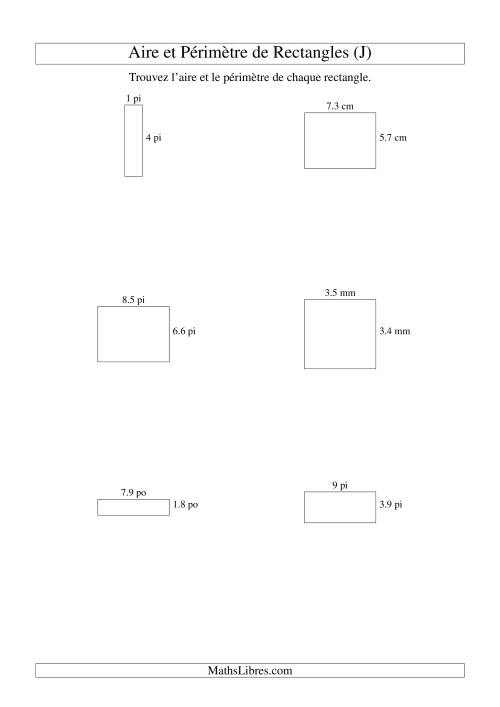 Aire et périmètre de rectangles (jusqu'à 1 décimale; variation 1-9) (J)
