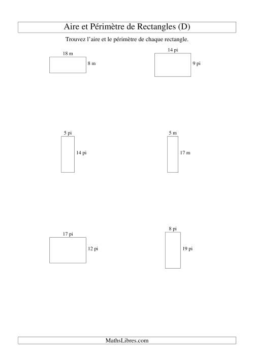 Aire et périmètre de rectangles (nombre entier; variation 5-20) (D)