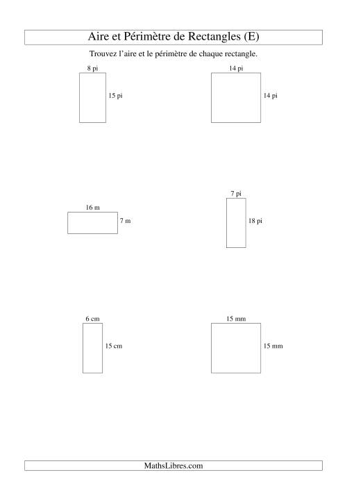 Aire et périmètre de rectangles (nombre entier; variation 5-20) (E)