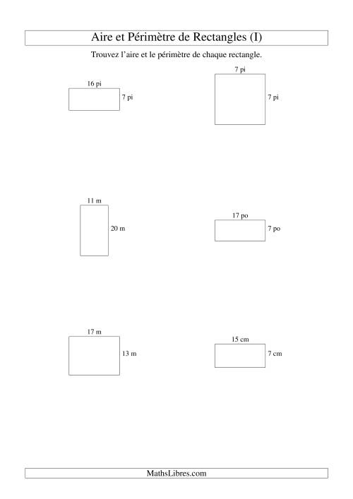 Aire et périmètre de rectangles (nombre entier; variation 5-20) (I)