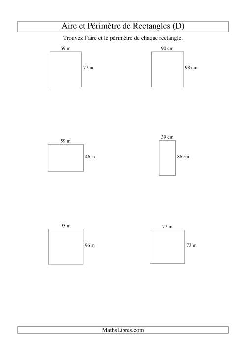 Aire et périmètre de rectangles (nombre entier; variation 10-99) (D)