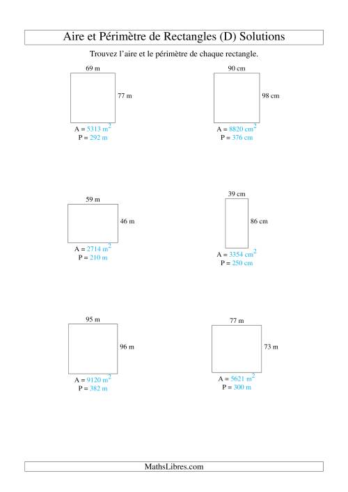 Aire et périmètre de rectangles (nombre entier; variation 10-99) (D) page 2