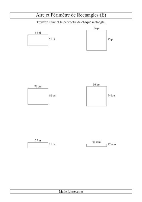 Aire et périmètre de rectangles (nombre entier; variation 10-99) (E)