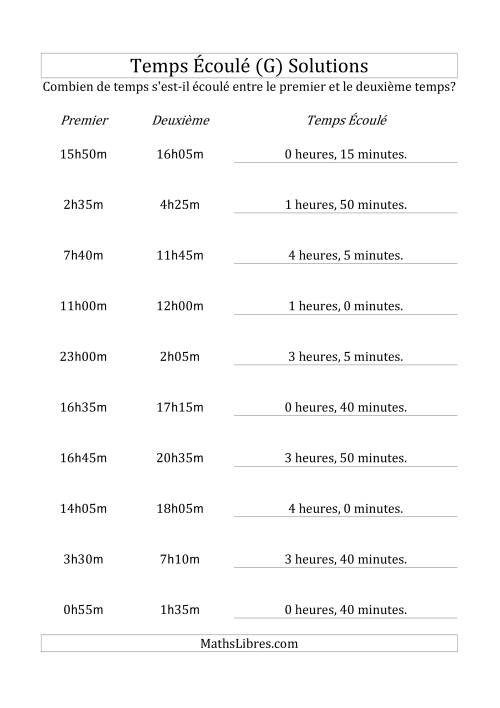 Temps écoulé jusqu'à 5 heures, intervalles de 5 minutes (G) page 2