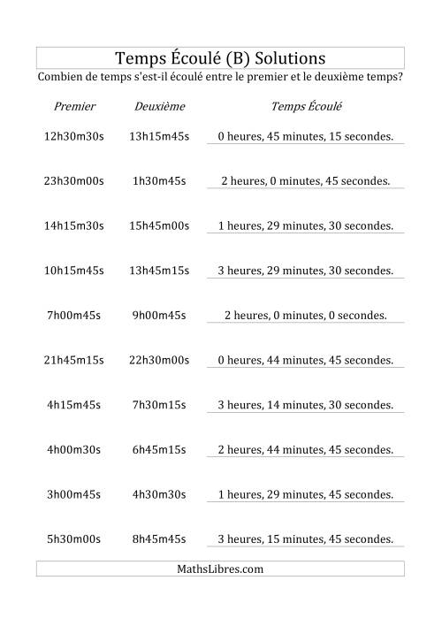 Temps écoulé jusqu'à 5 heures, intervalles de 15 minutes/secondes (B) page 2