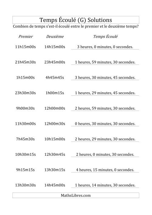 Temps écoulé jusqu'à 5 heures, intervalles de 15 minutes/secondes (G) page 2