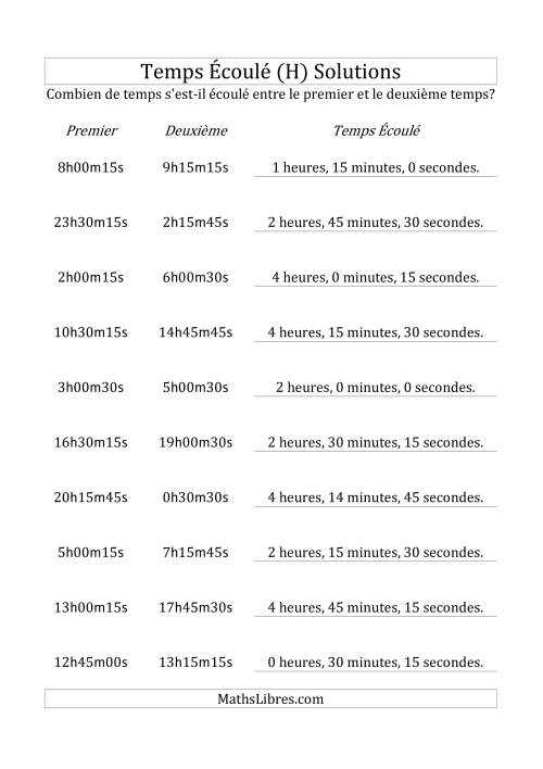 Temps écoulé jusqu'à 5 heures, intervalles de 15 minutes/secondes (H) page 2