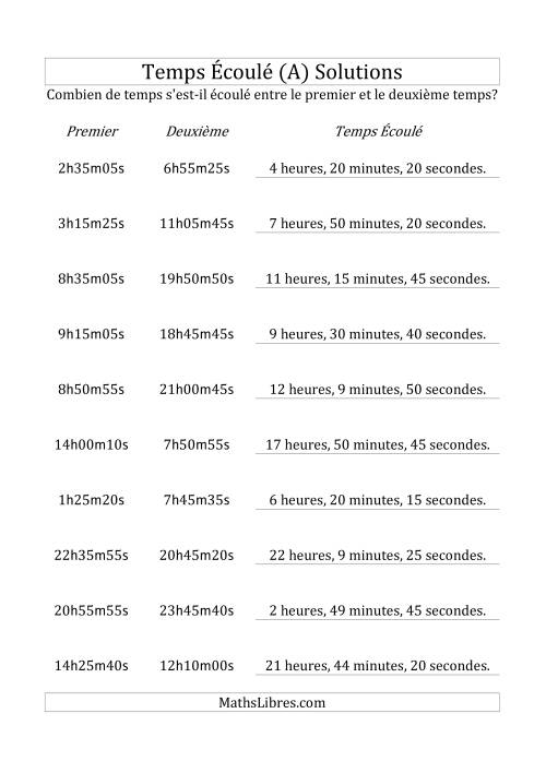 Temps écoulé jusqu'à 24 heures, intervalles de 5 minutes/secondes (A) page 2