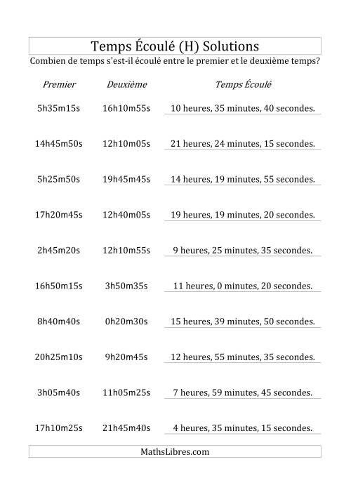 Temps écoulé jusqu'à 24 heures, intervalles de 5 minutes/secondes (H) page 2