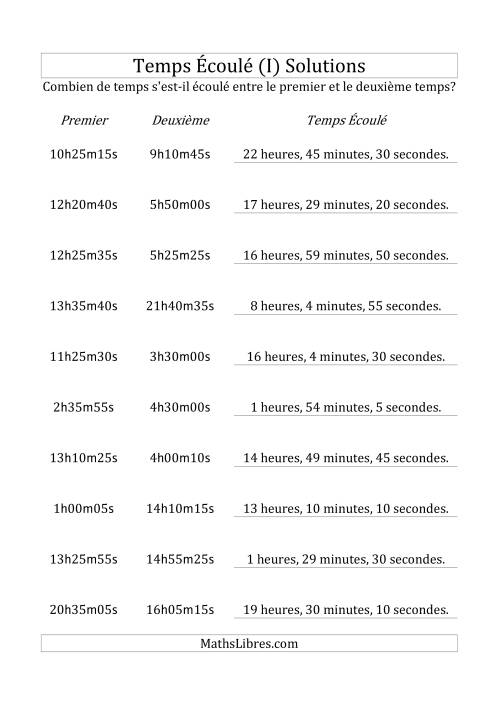 Temps écoulé jusqu'à 24 heures, intervalles de 5 minutes/secondes (I) page 2