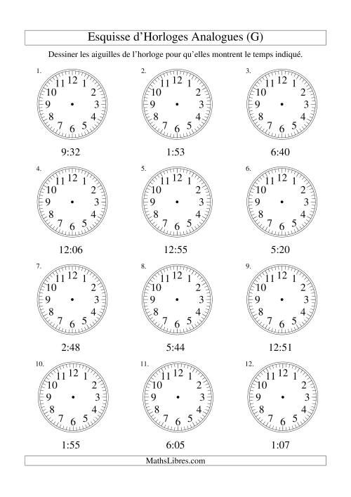 Esquisse d'horloge analogue (intervalles 1 minute) (G)