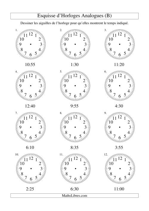 Esquisse d'horloge analogue (intervalles 5 minutes) (B)