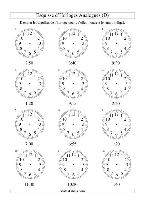 Esquisse d'horloge analogue (intervalles 5 minutes) (D)