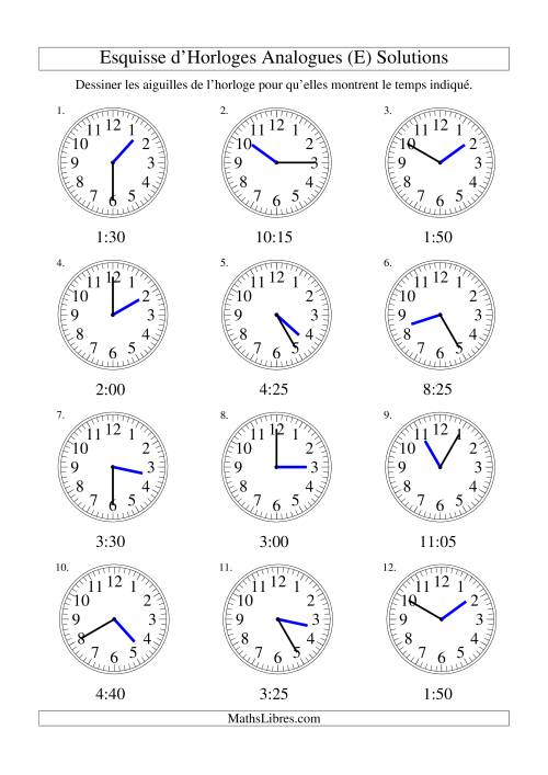 Esquisse d'horloge analogue (intervalles 5 minutes) (E) page 2