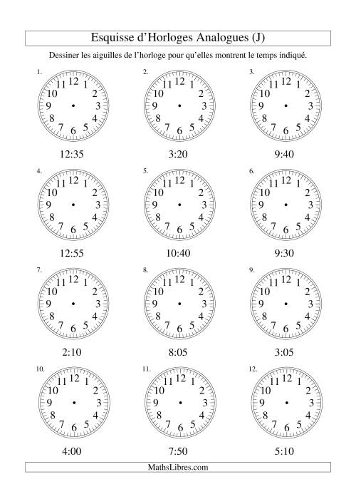 Esquisse d'horloge analogue (intervalles 5 minutes) (J)