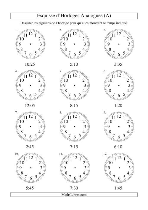 Esquisse d'horloge analogue (intervalles 5 minutes) (Tout)