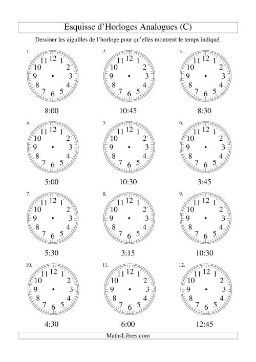 Esquisse d'horloge analogue (intervalles 15 minutes) (C)