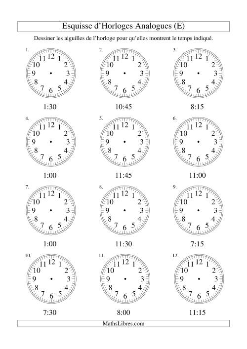 Esquisse d'horloge analogue (intervalles 15 minutes) (E)