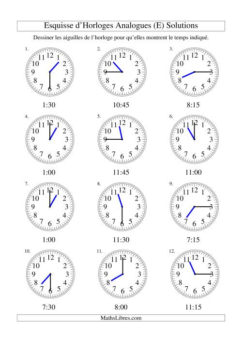 Esquisse d'horloge analogue (intervalles 15 minutes) (E) page 2
