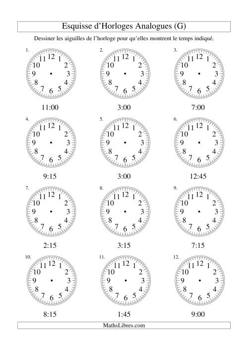 Esquisse d'horloge analogue (intervalles 15 minutes) (G)