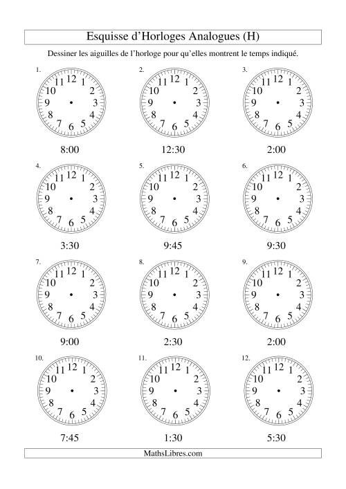 Esquisse d'horloge analogue (intervalles 15 minutes) (H)