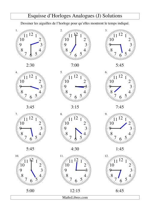 Esquisse d'horloge analogue (intervalles 15 minutes) (J) page 2