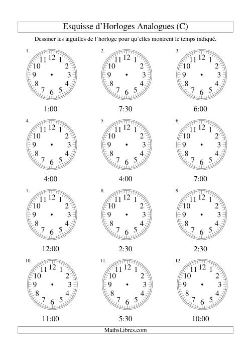 Esquisse d'horloge analogue (intervalles 30 minutes) (C)