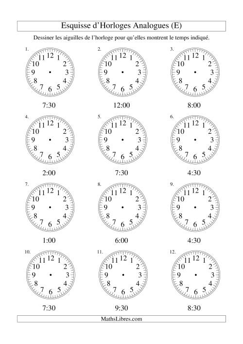 Esquisse d'horloge analogue (intervalles 30 minutes) (E)