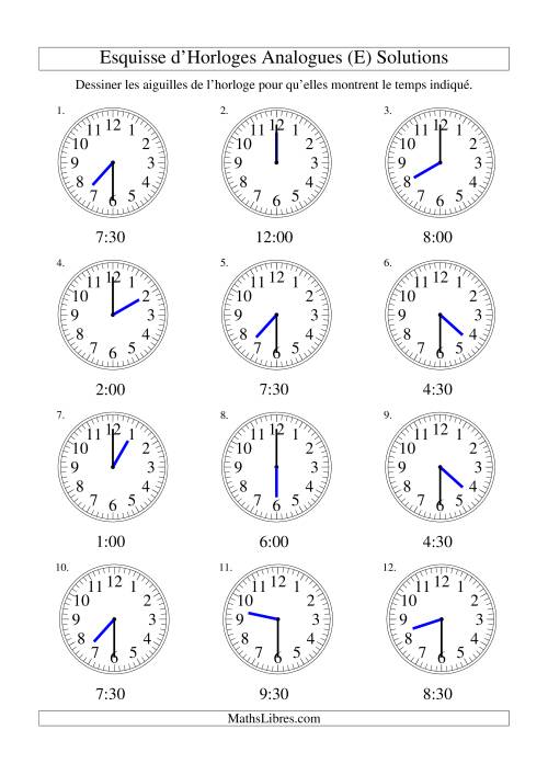 Esquisse d'horloge analogue (intervalles 30 minutes) (E) page 2