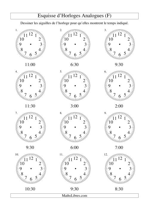 Esquisse d'horloge analogue (intervalles 30 minutes) (F)