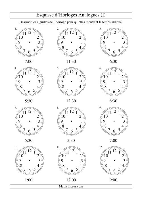 Esquisse d'horloge analogue (intervalles 30 minutes) (I)