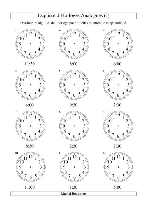 Esquisse d'horloge analogue (intervalles 30 minutes) (J)