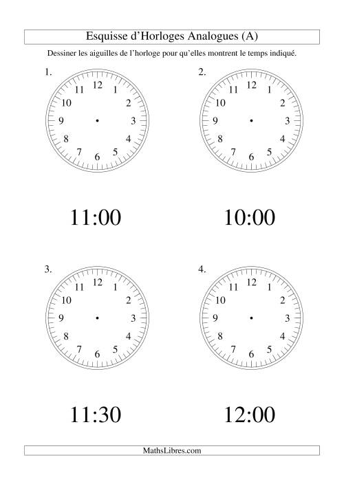 Esquisse d'horloge analogue (intervalles 30 minutes) (Gros Caractères)