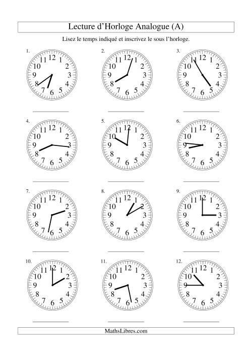 Lecture d'horloge analogue (intervalles 1 minute) (Tout)