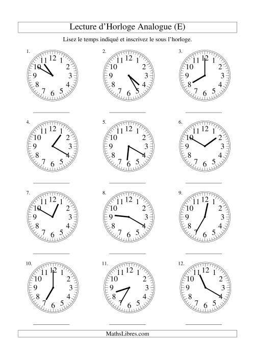 Lecture d'horloge analogue (intervalles 5 minutes) (E)