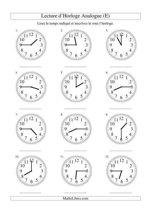 Lecture d'horloge analogue (intervalles 15 minutes) (E)